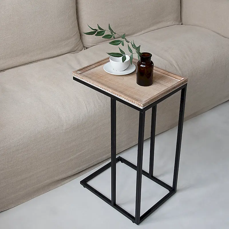 COZAYH Farmhouse C Table End Table, Distressed Beaded Edge Tray Top Side Table