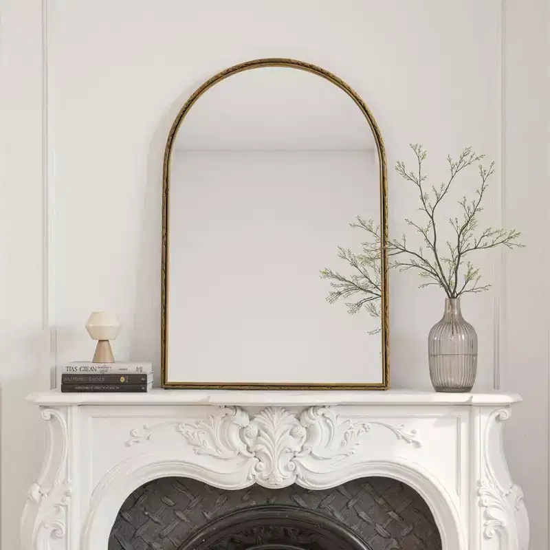 Iron Art Retro Oval/Arched Mirror, Antique Effect Mirror, Wall Hanging Mirror for Bathroom/Bedroom/Living Room Decor, Silver/Gold - ModernLuxe