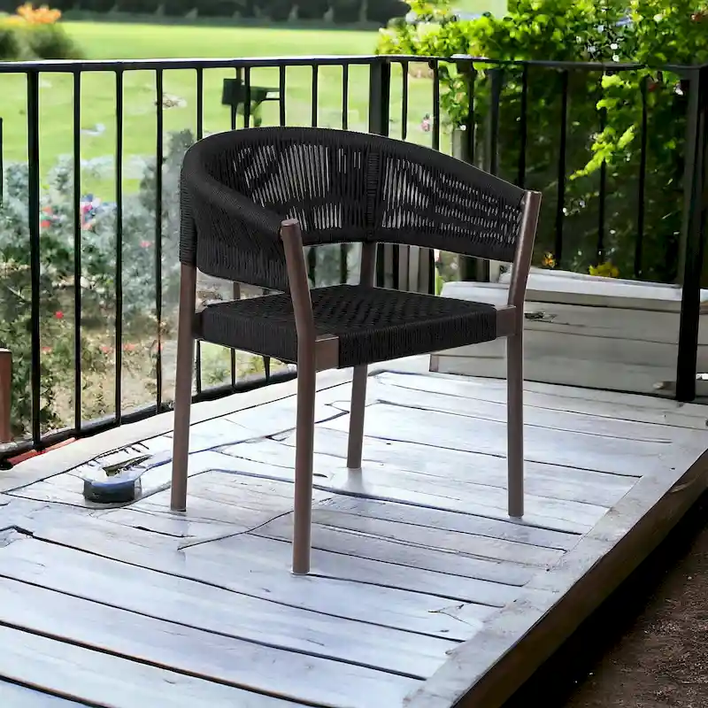 Set of Two 26 Black Solid Wood Outdoor Dining Chair