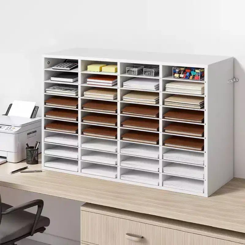 VEVOR Literature Organizer, 36 Compartments Office Mailbox with Detachable Shelves, Wooden Mailbox Sorter with Particle Board, White