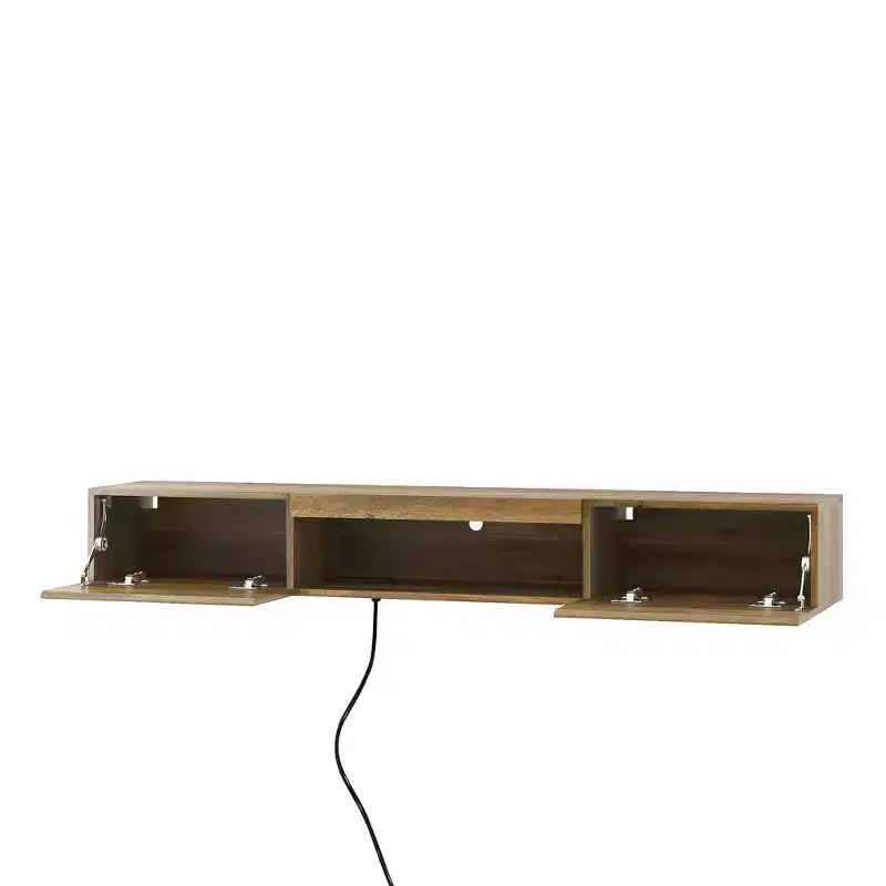Floating TV Stand, Wall Mounted TV Shelf with 16 LED Lights & Power Outlet, Wall Mounted Console Table