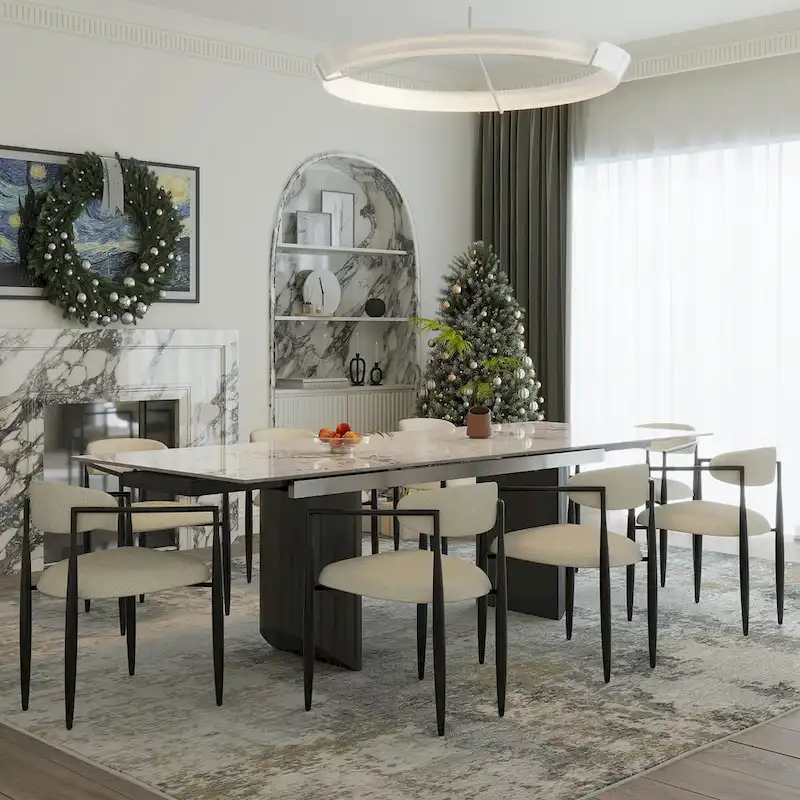 9-Piece Extendable Dining Table Set with 8 Upholstered Chairs