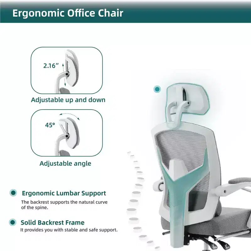 Swivel Office Chair with Retractable Footrest, Lumbar Support Pillow, and Padded Armrests for Ergonomic Comfort