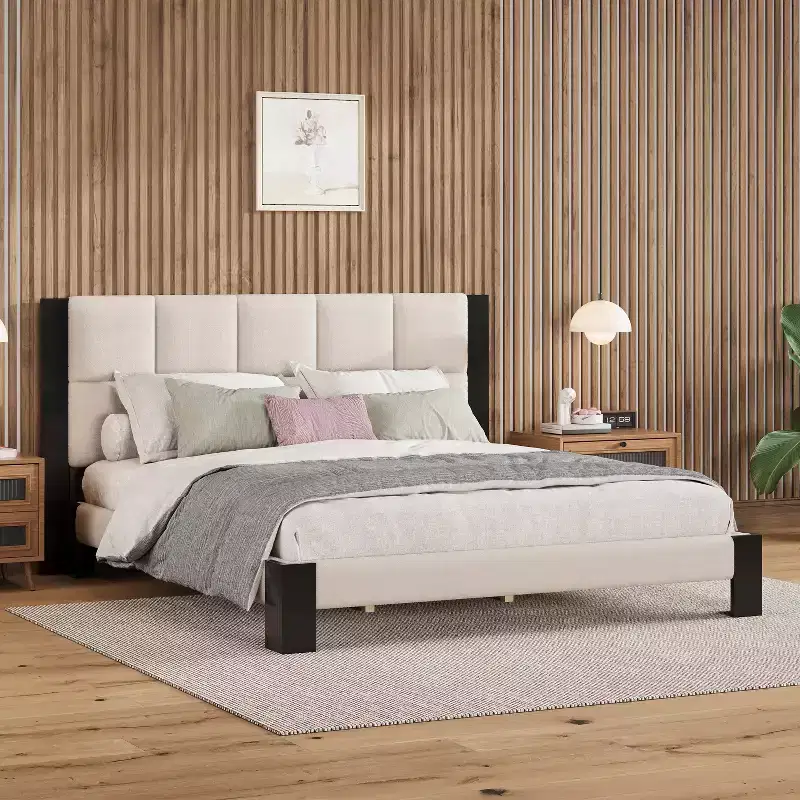 Christopher Knight Home Selene Contemporary Square-Stitched Boucle Upholstered Bed