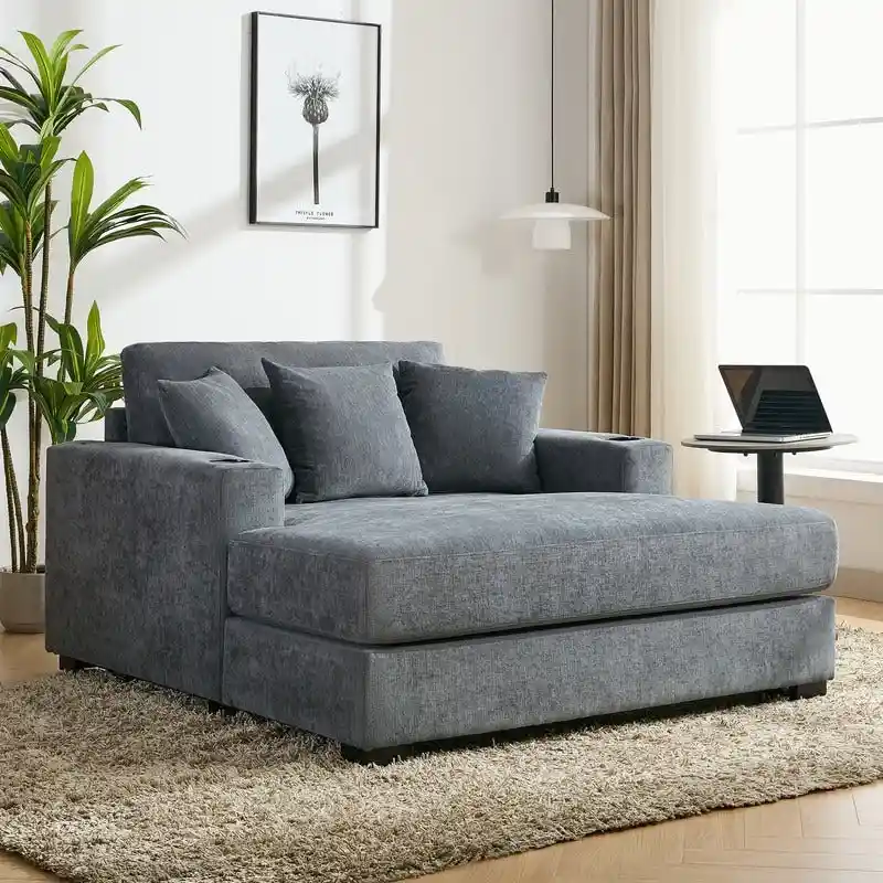 Blue-grey / Cream Chenille Chaise Lounger (1-Person) — Sizes 39.7 / 43.5 / 55