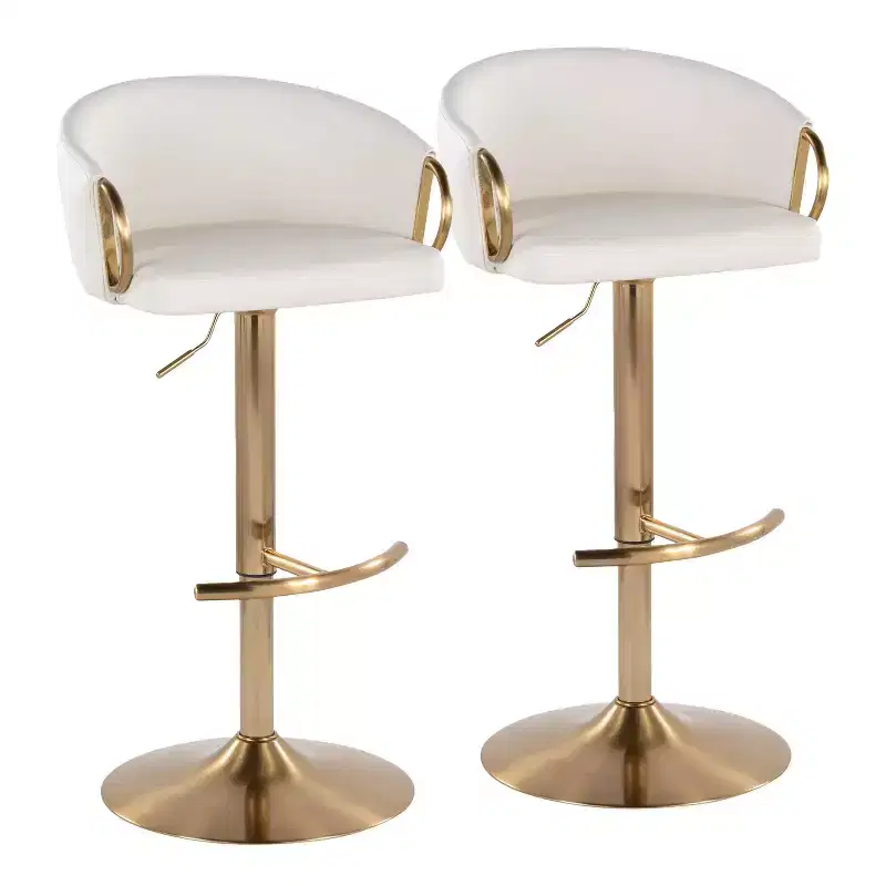 LumiSource Set of 2 Claire Adjustable Barstools Gold/White PU