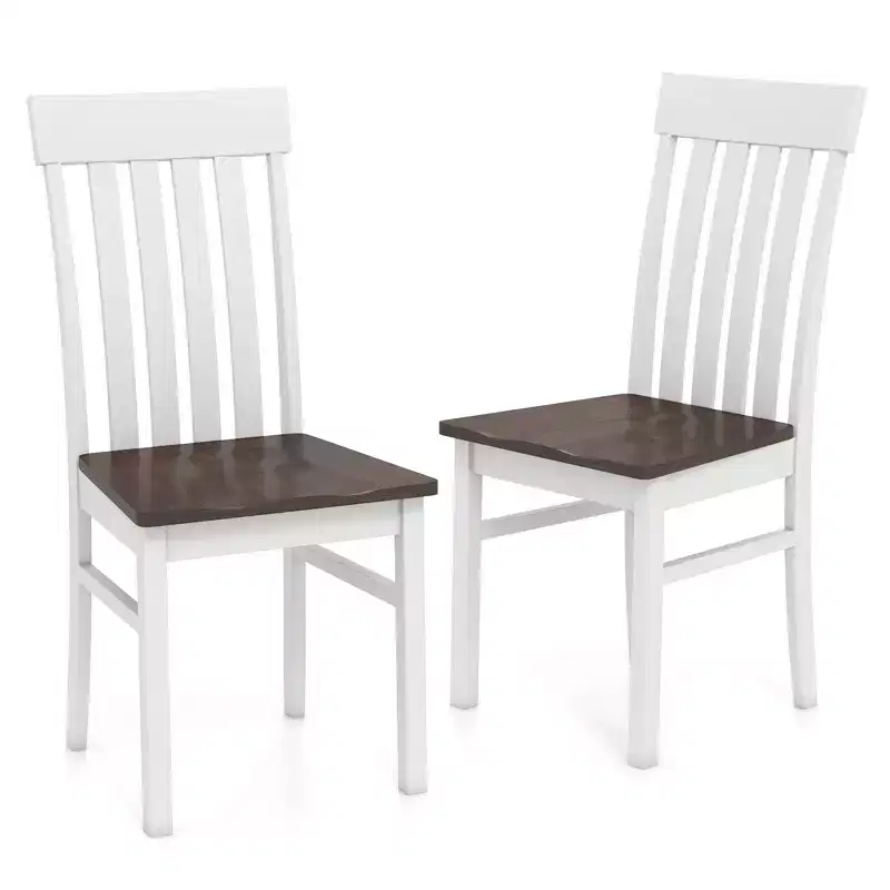 Costway Dining Chairs Set of 2 w/Slatted High Backrests Concave Seats Rubber Wood Legs