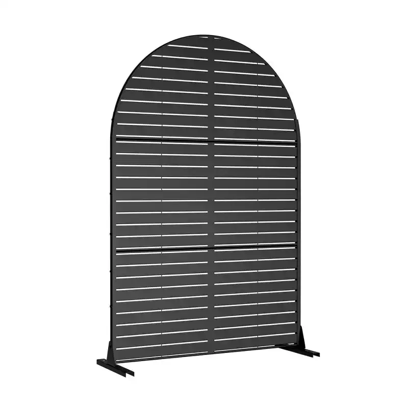 Louvered Classic Black Arched Galvanized Steel Screen 183x120x40cm