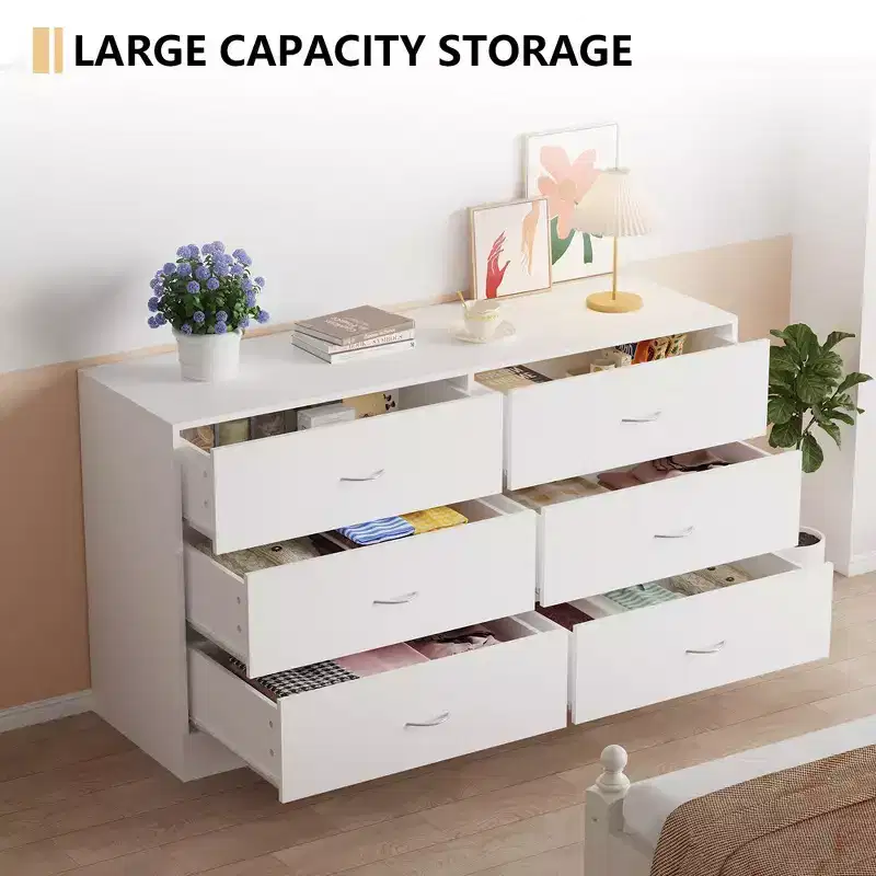 Modern Wide 6-Drawer Dresser for Bedroom 53.5 Inch Chest of Drawers with Smooth Glide Tracks, White