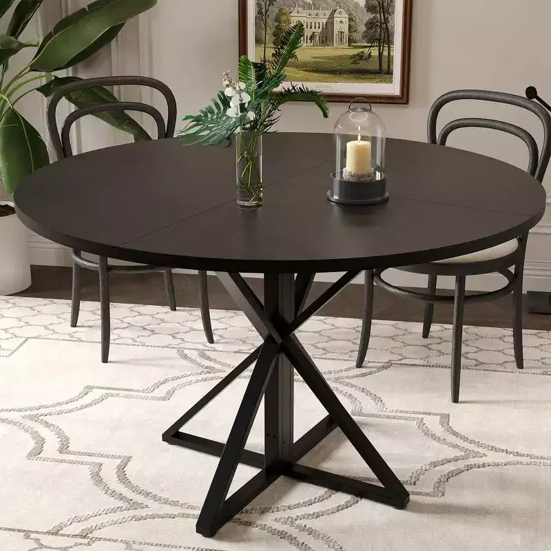 Round Dining Table for 4, 47 Dining Table, Circle Table, Dining Room Table with Heavy Duty Metal Base, Round Kitchen Table for Kitchen Dinning Room