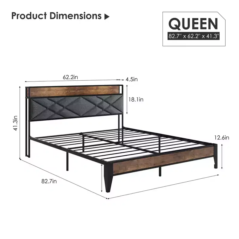 King Size Metal Platform Bed Frame with Headboard & Footboard | 11