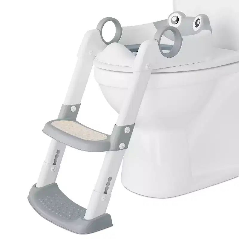 Potty Training Seat with Step Stool Ladder Toddler Kids Potty Seat with Handles Toilet Training Seat with Anti-Slip Safe Pads Adjustable Height Legs