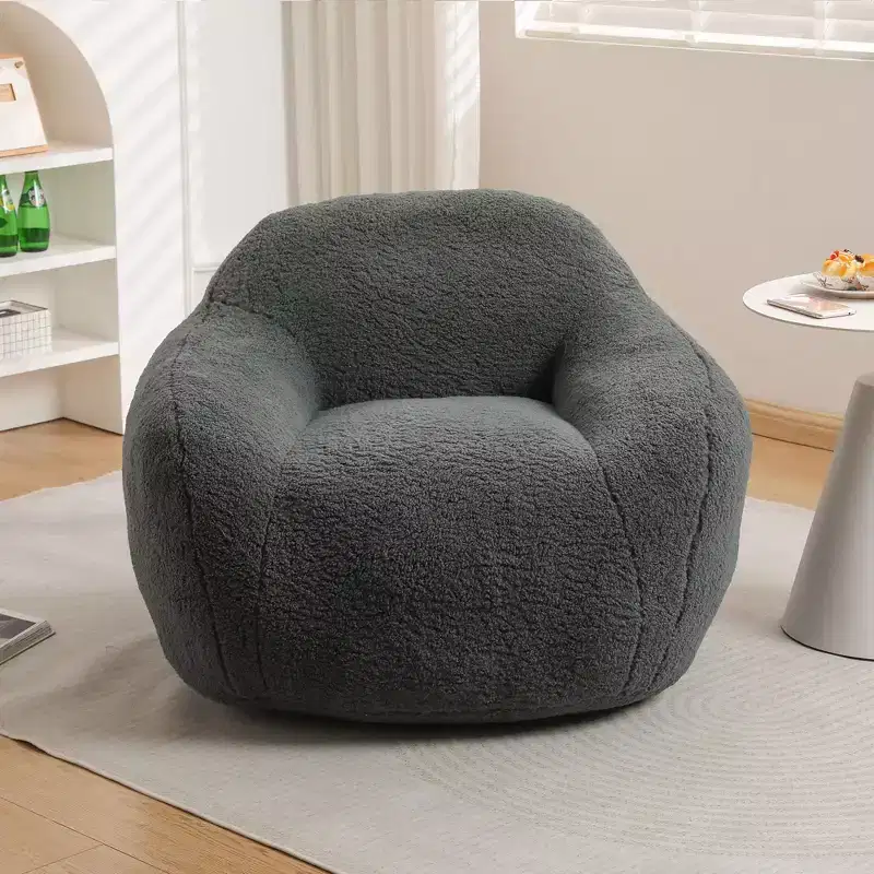 Comfy Teddy Bean Bag Sofa with Armrest, Soft Bean Bag Chair with Memory Foam, Tufted Futon Couch for Living Room, Bedroom