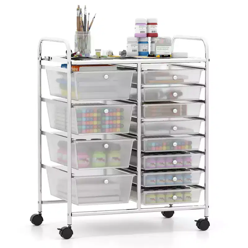 Costway 12-Drawer Rolling Storage Cart with Removable Drawers & Lockable Casters for Office Clear