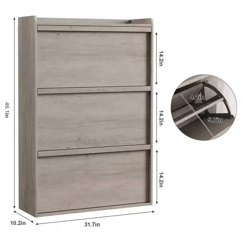 Modern Wooden Shoe Cabinet Organizer, Adjustable Shelves, Freestanding Hidden Rack, Space-Saving, for Home, Hallway