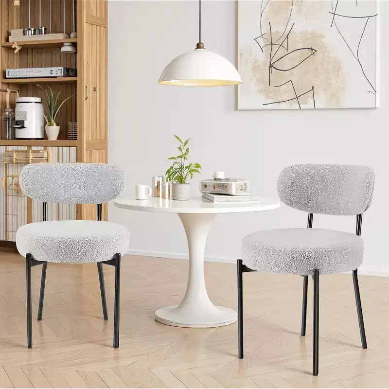 MAYEERTY Comfort Upholstered Dining Chair White Seat Cushion Black Steel Frame Backrest for Dining Room Bedroom