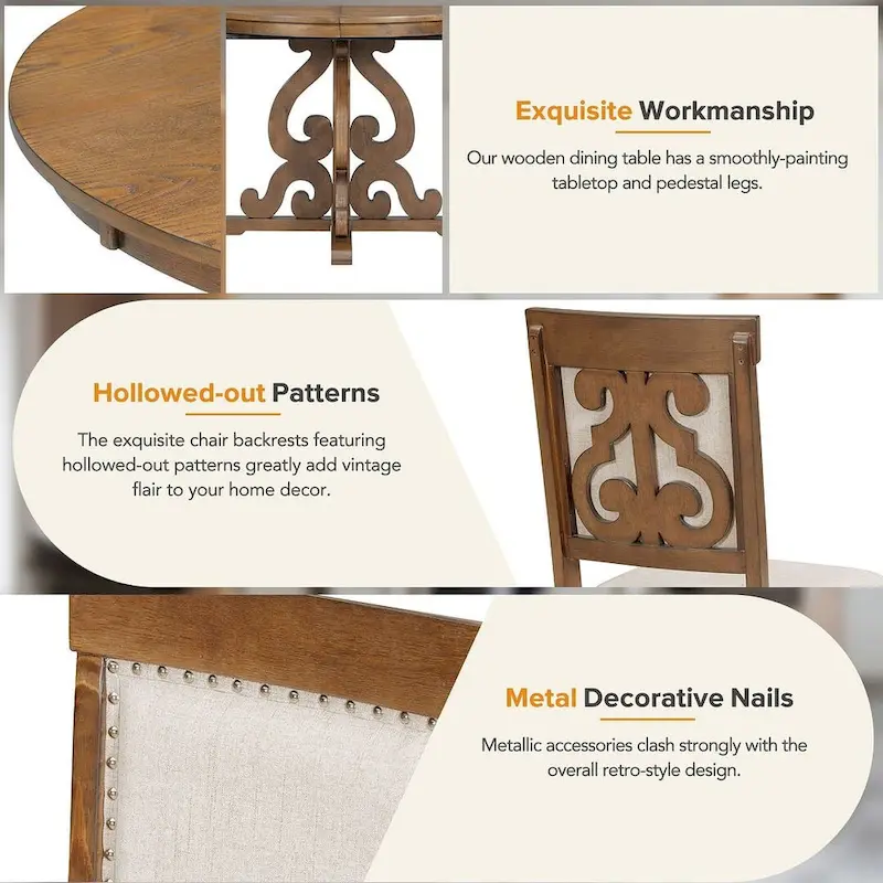 58 Traditional Extendable Dining Table Set with 4 Upholstered Chairs