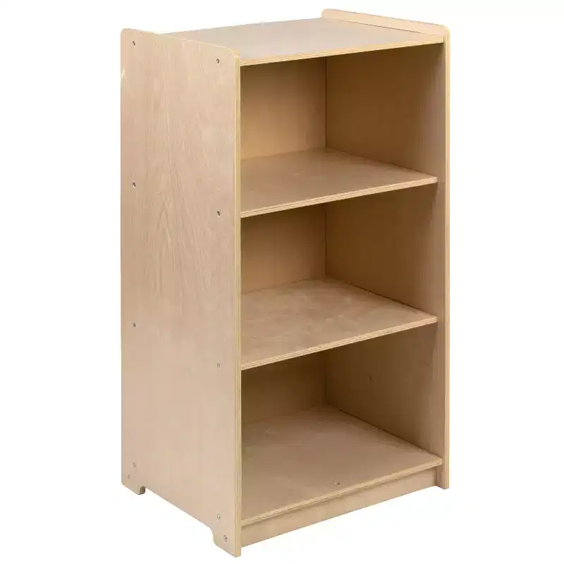 Wooden 3-Section School Classroom Storage Cabinet, Kid Friendly Design, 36