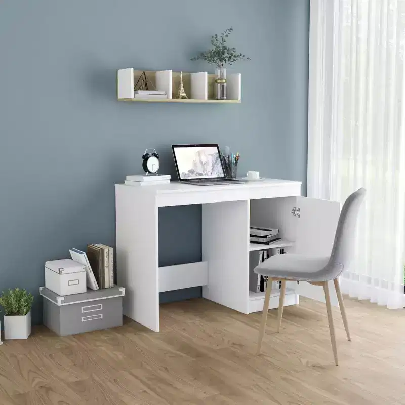 39.4 Inch Modern Sonoma Oak Computer Desk with Built-in Storage Cabinet for Home Office