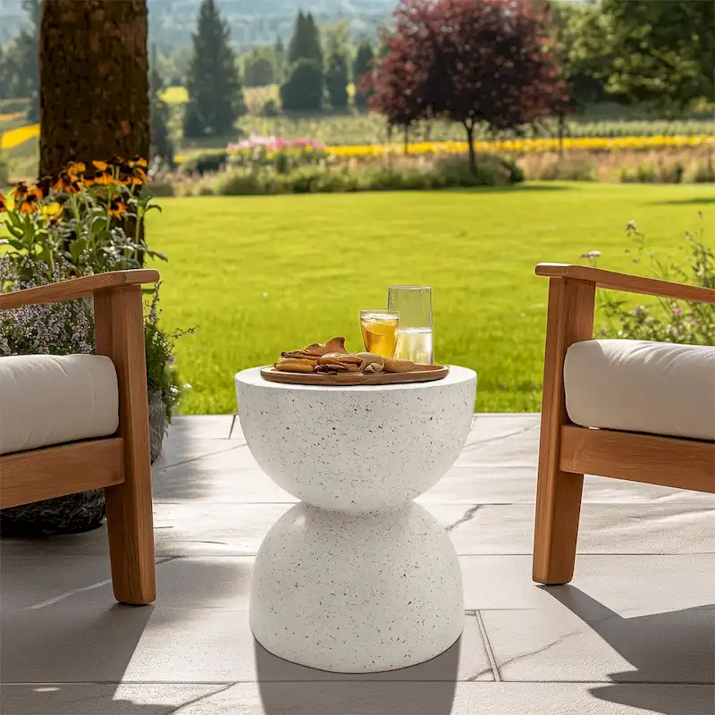Graphite-like White Concrete Round Side Table, for 1