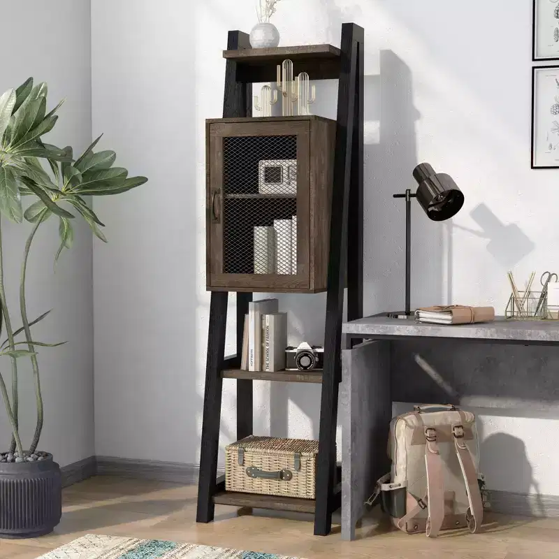 HOMES: Inside + Out Kolher 2 Shelf Media Tower Bookshelf Brown: Farmhouse Style, 6-Tier, Open & Adjustable Storage