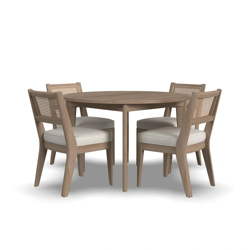 Brentwood 5-Piece Brown Wood Round Table and Cane Back Chair Dining Set - 47 x 30 x 47
