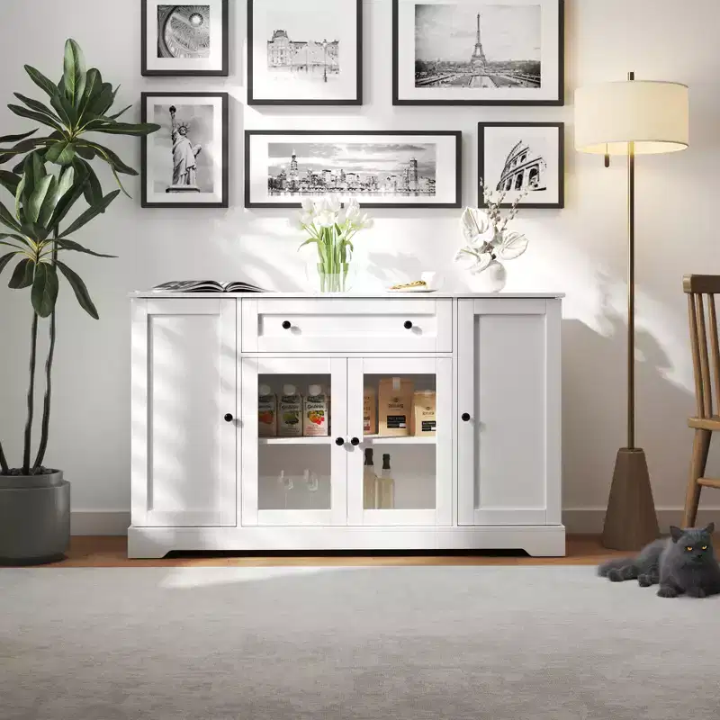 Farmhouse Sideboard Buffet Cabinet with Drawer & Adjustable Shelves
