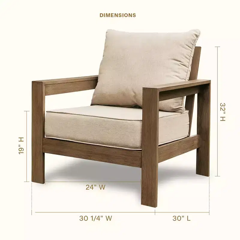 Honeycomb Outdoor Edisto Seat - Oak Aluminum Chair: Weather Resistant Modular Patio Lounge Furniture