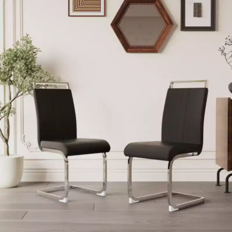 Modern High-Back Dining Chairs with C-Shaped Metal Legs, 2-Pack