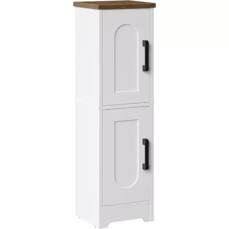 Dcolora Small Bathroom Storage Cabinet, Farmhouse Corner Floor Storage Cabinet with 2 Doors and Adjustable Shelves