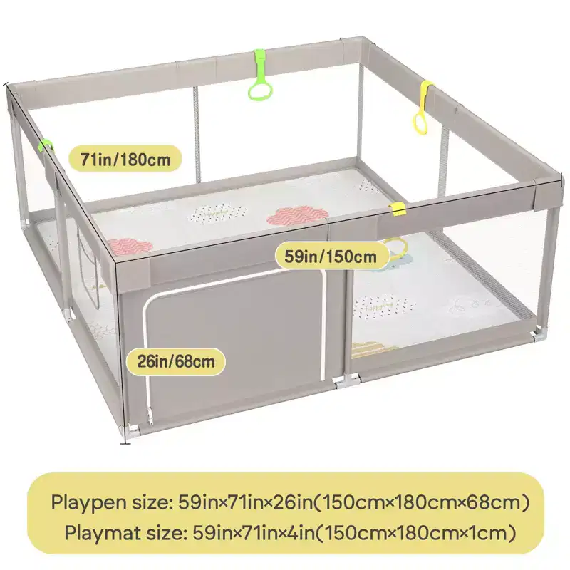 Cloud / Mountain Foldable Baby Playpen with Mat – 59×71 in, 1 Child