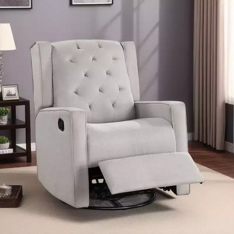 Royal Hampton Swivel Glider Manual Recliner, Solid Wood, Light Gray Burlap