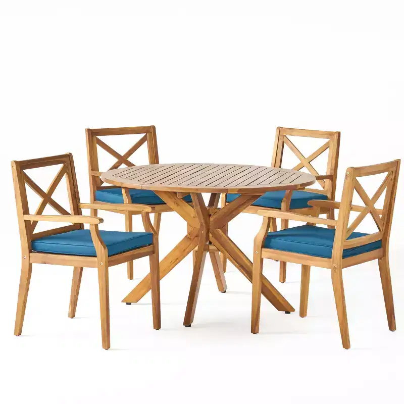 Christopher Knight Home Llano Outdoor Acacia Wood 5 Piece Dining Set with Water Resistant Cushion