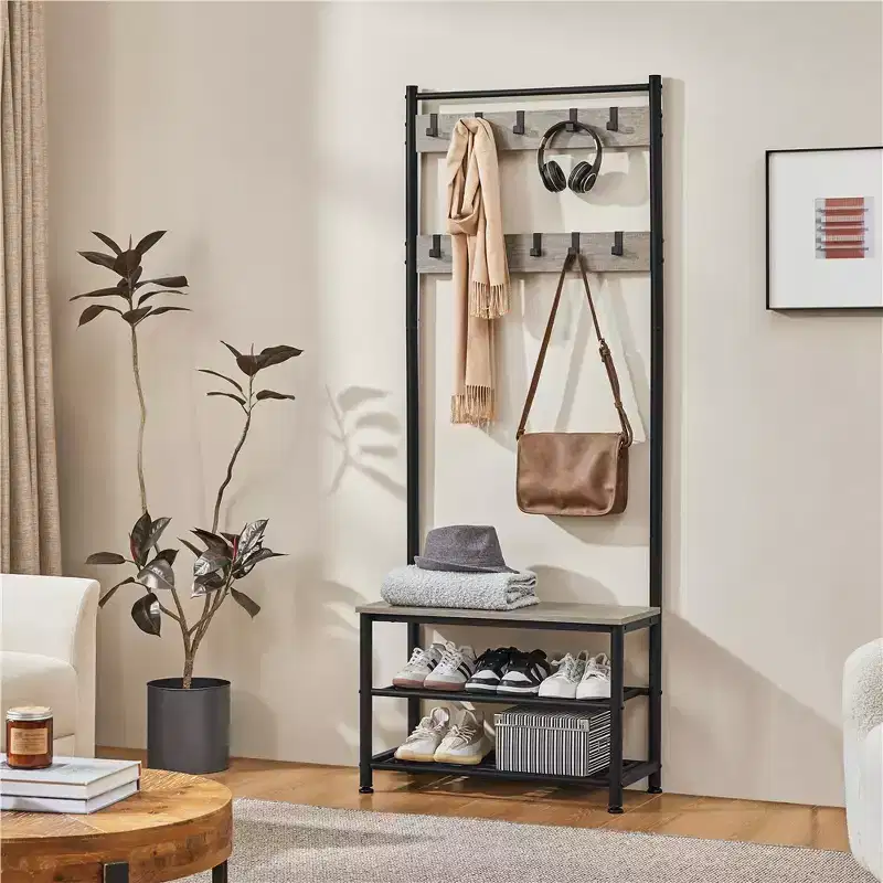 Yaheetech 73H Metal Hall Tree with Shoe Storage Bench Coat Rack with 9 Movable Hooks, Entryway Coat Rack