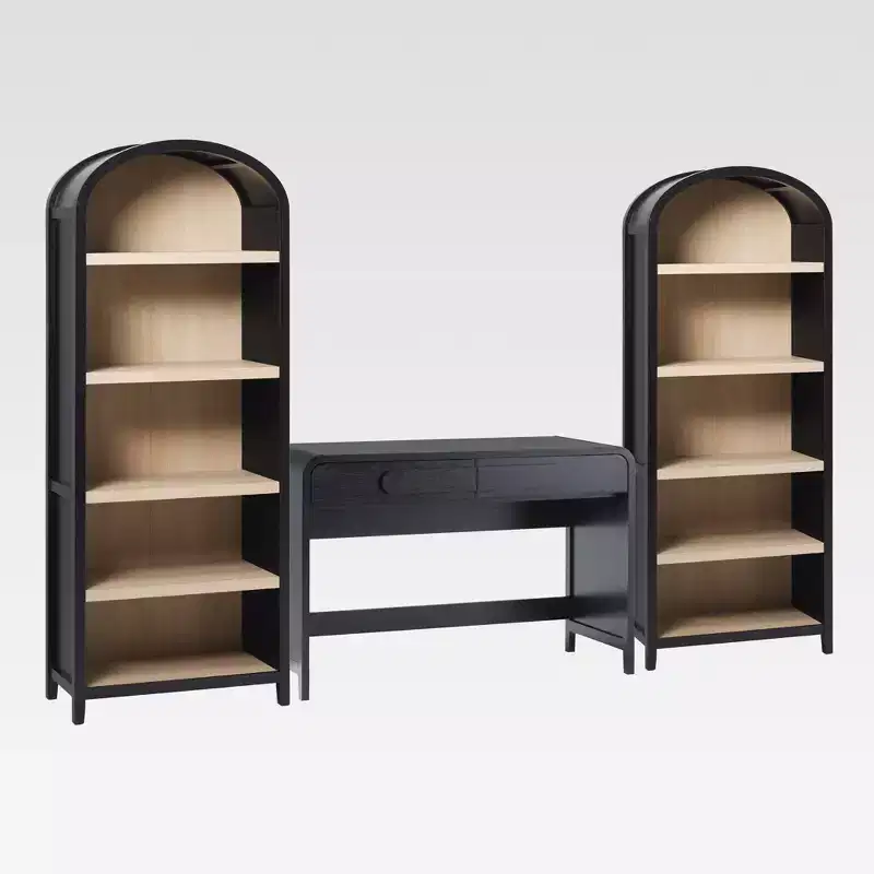 Saracina Home 3pc Modern Writing Desk with 2 Open Arched Bookshelves
