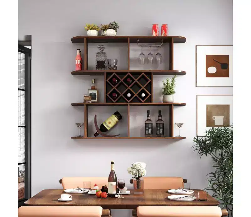 Grey Wall-Mounted 3-Tier Rustic Wine Rack with Glass Holder - Ideal for Home Bar/Restaurant