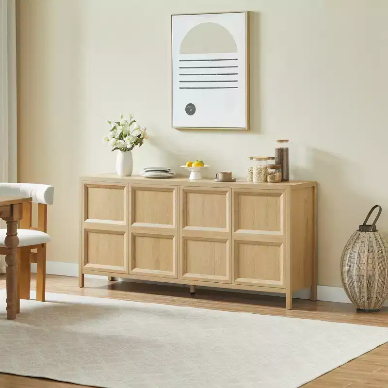 67 Inch Modern Wooden Sideboard Storage Cabinet with 4 Doors & Soft-Close Hinges