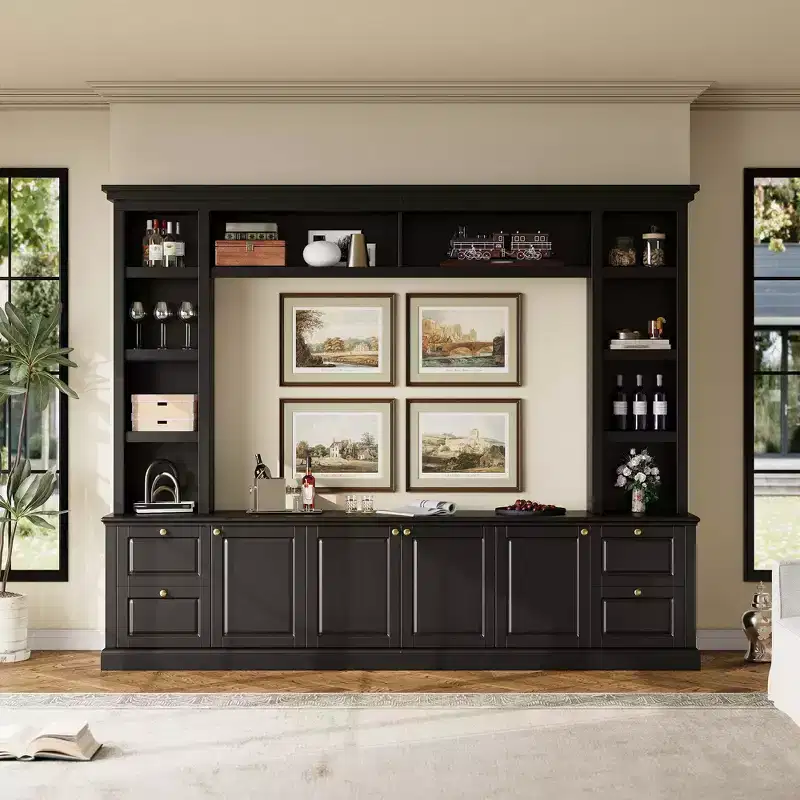 GDFStudio Zen All-in-One TV Entertainment Center for 70 TV, with 3 Adjustable Shelves & Storage Cabinet
