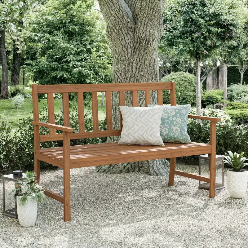 Greemotion 47.5" Borkum Outdoor Patio Acacia Garden Bench Weather-Resistant, Traditional Style, 2-Seater, Brown