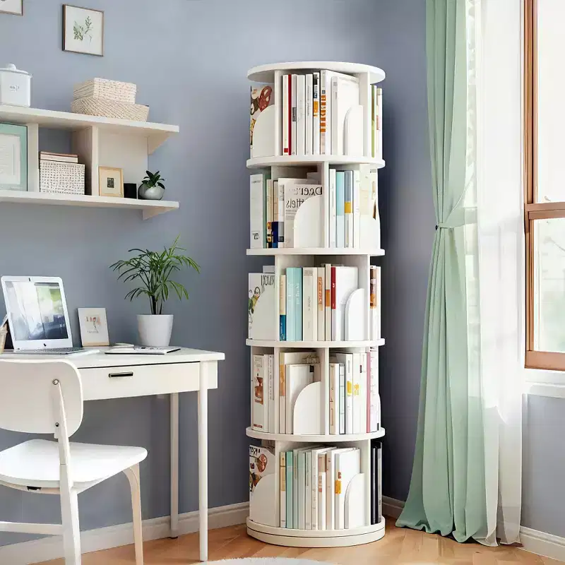 Chic Crate-5-Tier Rotating Bookshelf  360 Display | Space-Saver | Warm White | Bedroom/Living Room/Office