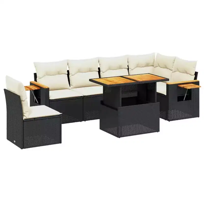 vidaXL 7 Piece Patio Sofa Set with Cushions Poly Rattan