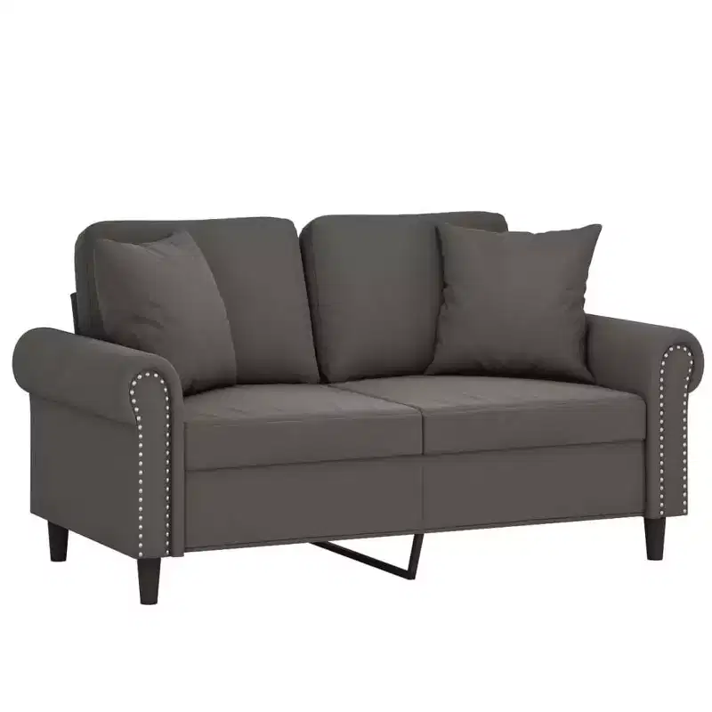 Velvet 2-Seater Sofa with Pillows and Cushions in Dark Gray Cozy, Modern Design for Living Room, Lounge, or Home Office