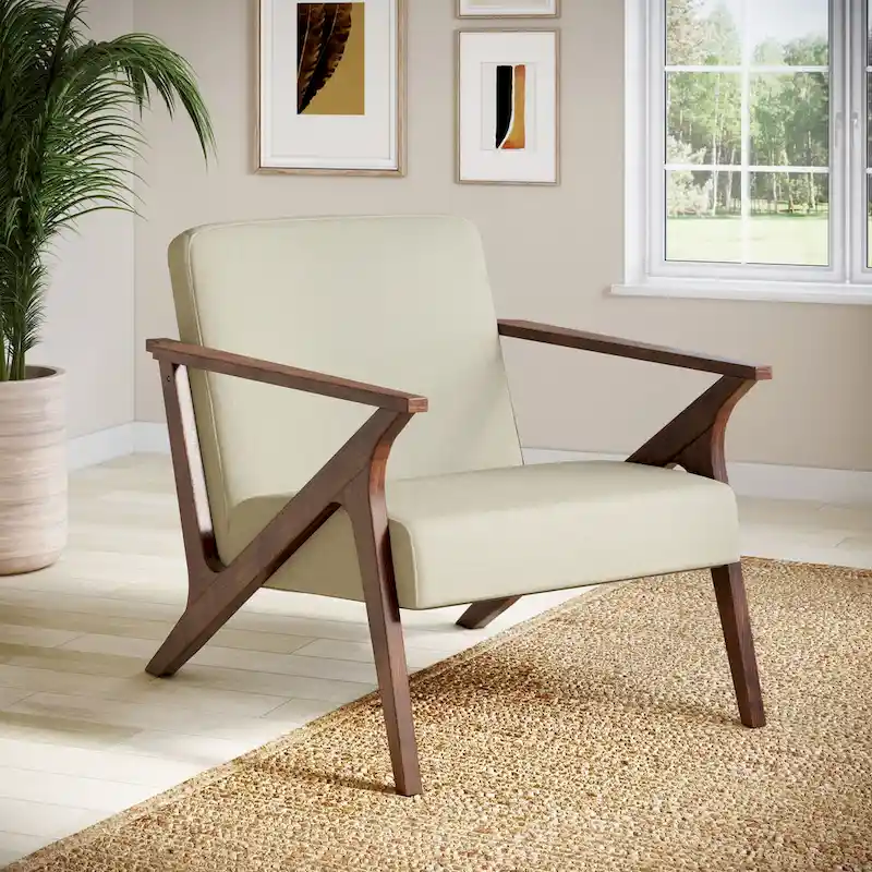 Mid-Century Modern Wood Frame Upholstered Accent Chair