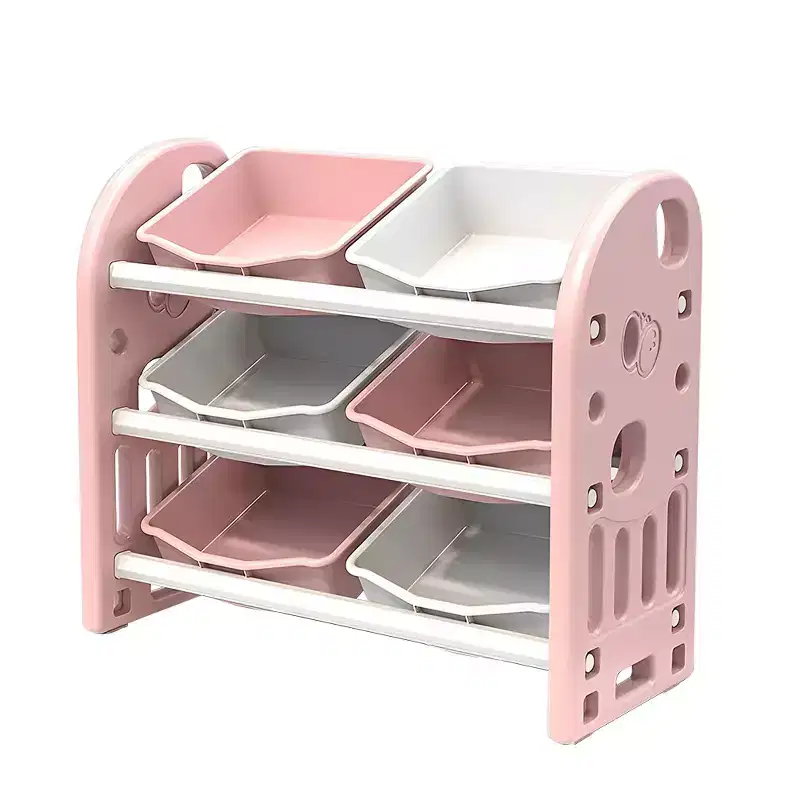 Kids Toy Storage Organizer with 6 Bins, Multifunctional Nursery Furniture Set with HDPE Shelves, for Playroom, Bedroom, Living Room (Pink)