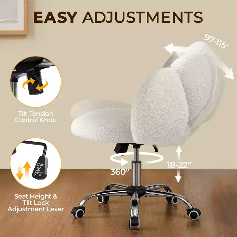 Yaheetech Boucle Upholstered Rolling Makeup Vanity Chair