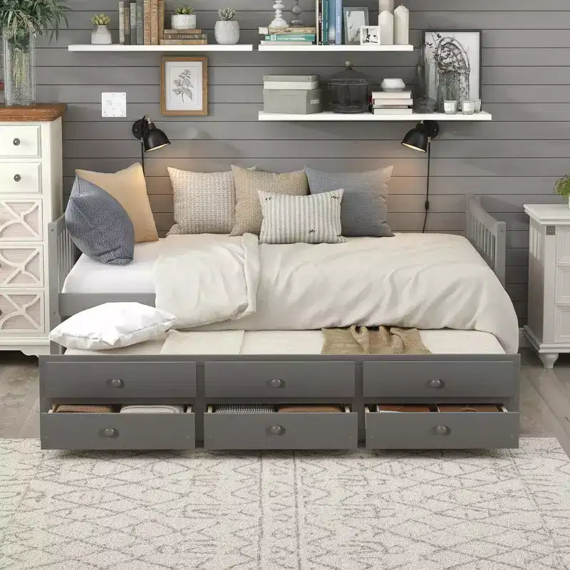 Polibi Full & Twin Daybed with Trundle and Storage Drawers