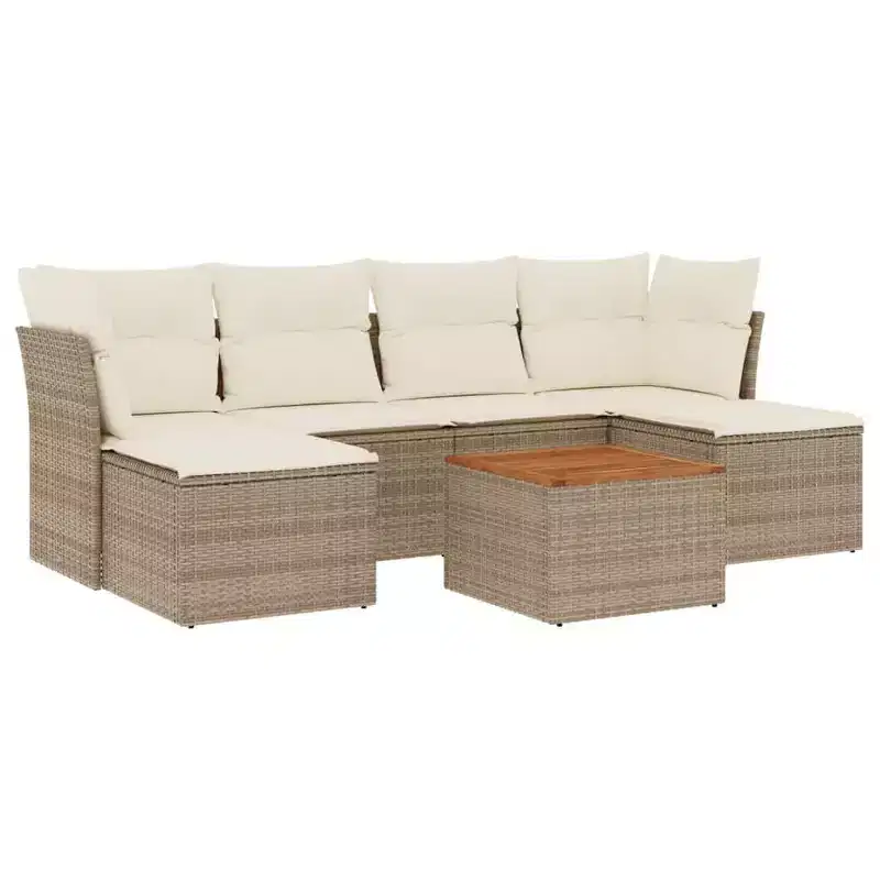vidaXL 7 Piece Patio Sofa Set with Cushions Black and Cream Poly Rattan