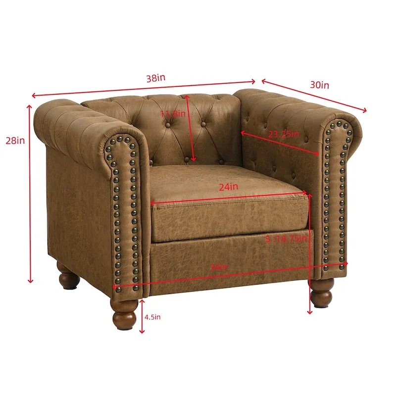 Brown Tufted Fabric Sofa, 3-Seater