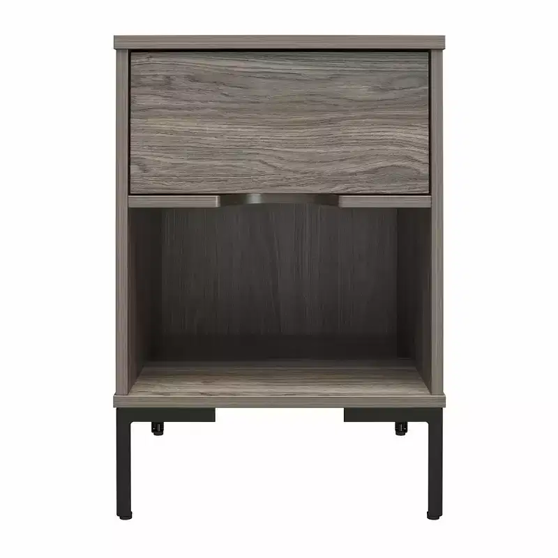Weathered Oak Nightstand with Drawer and Open Shelf – 26