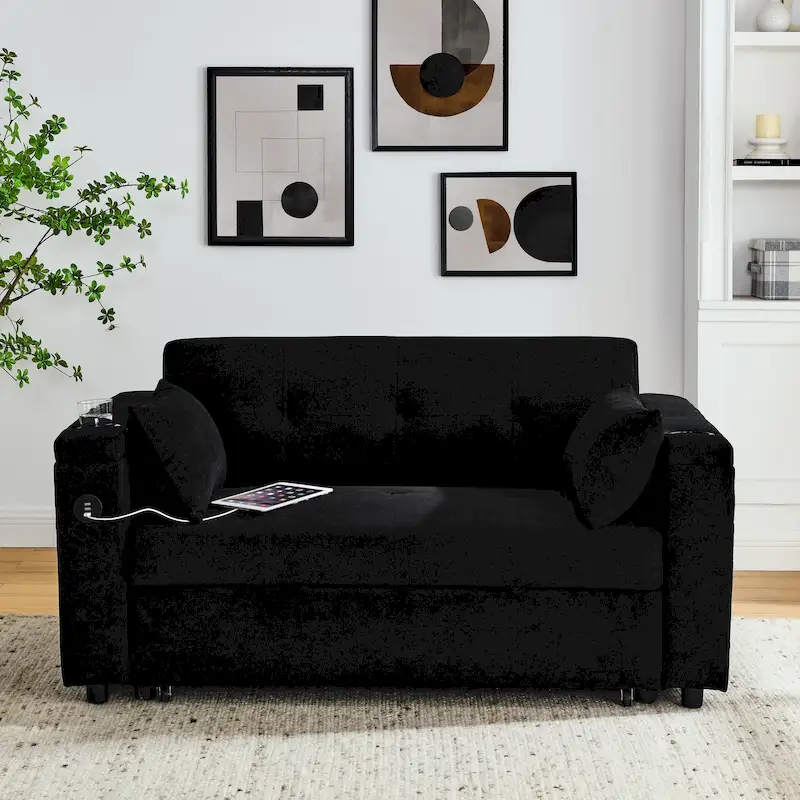 54 Pull-Out Sleeper Sofa Bed Double Seat Recliner Sofa Bed